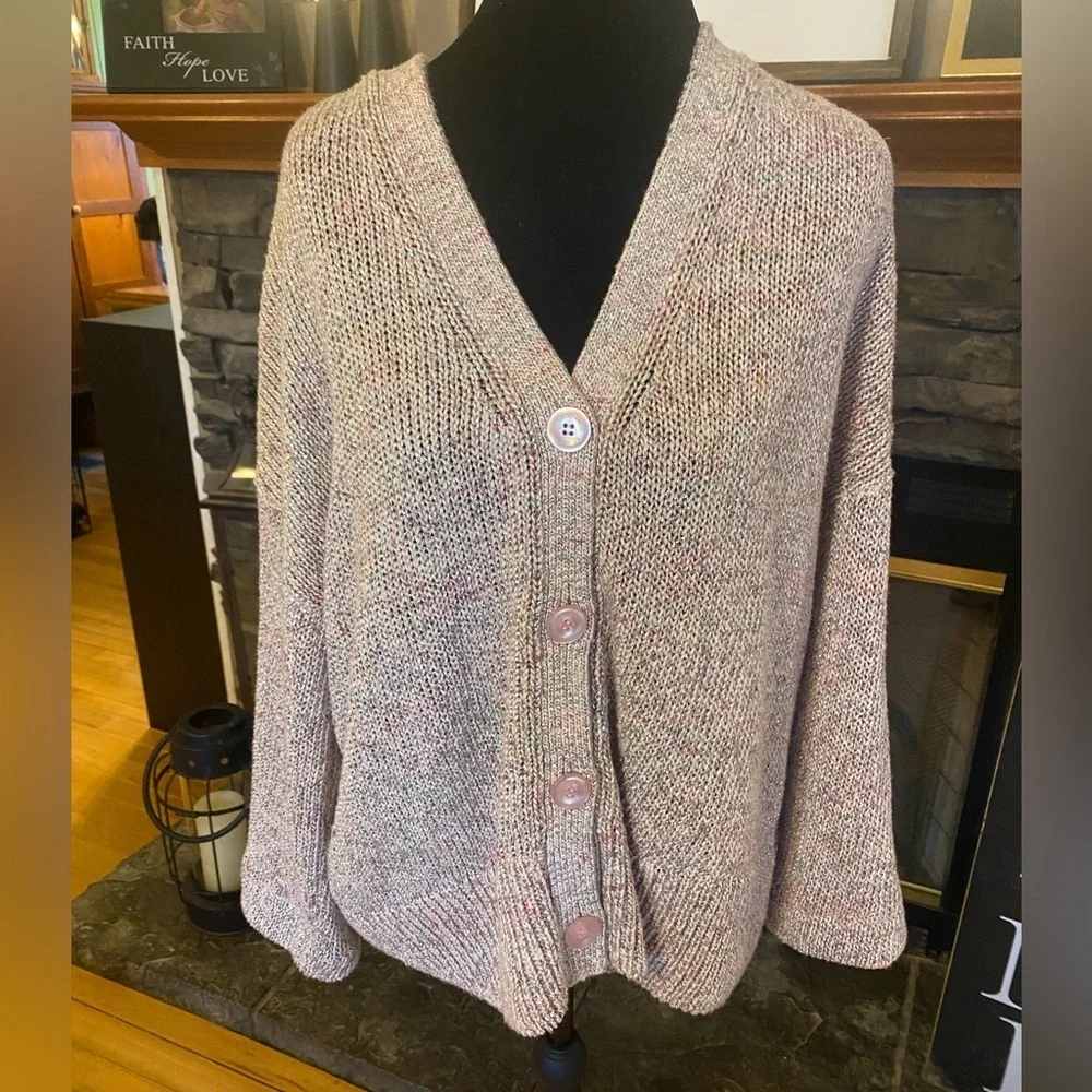 St. John Pink Confetti Knit Chunky Oversized Cardigan
